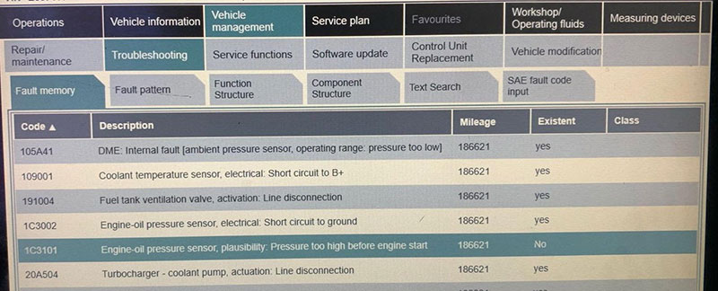 BMW ECU components fault code