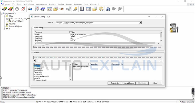 how to use vediamo: open Variant Coding Window