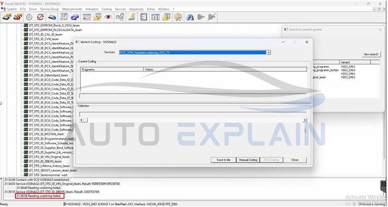 how to use vediamo; Read codstring failed step 