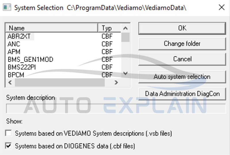 how to use vediamo mercedes: Open "system selection" file