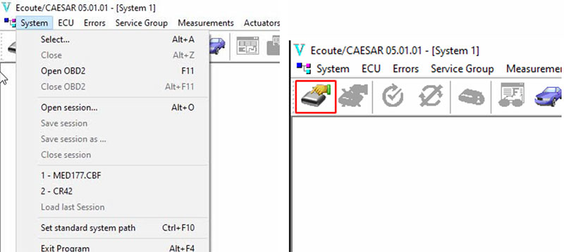 how to use vediamo software: Select System
