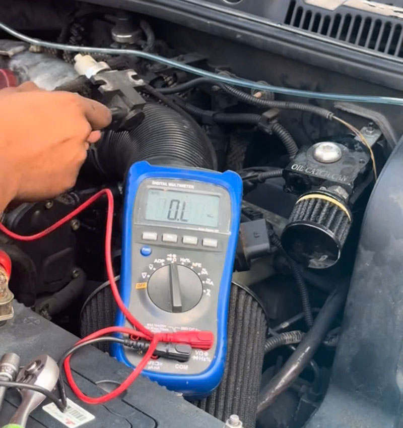 inspect root cause of audi p0243 dtc by using digital multimeter to inspect the N75 valve