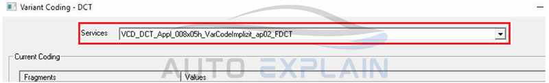 open selection window to do variant coding on Vediamo