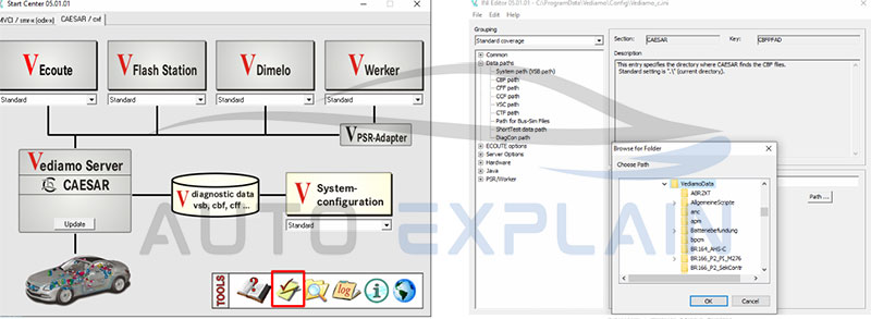 set up Data Paths in INI Editor for VSB and CBF Files to use vediamo