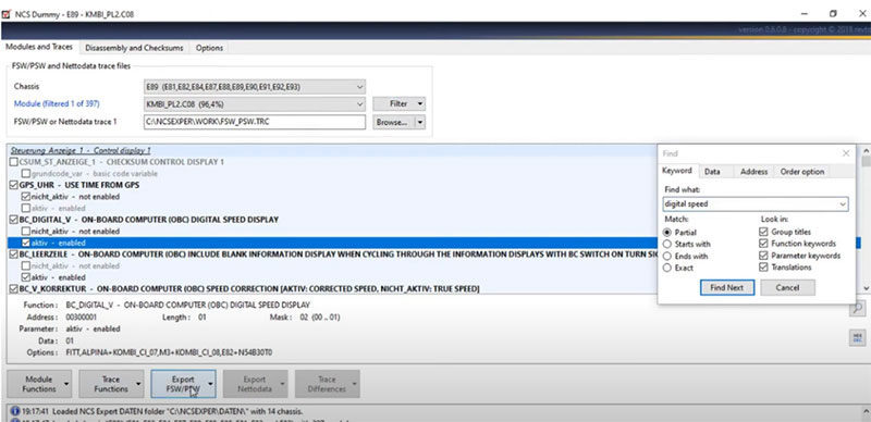Open TRC File with NCS Dummy for bmw speedometer coding