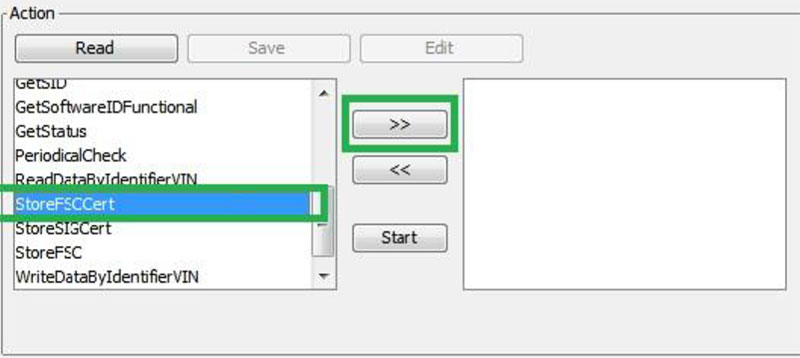 Import fsc bmw code process: Select StoreSIGCert and press >>