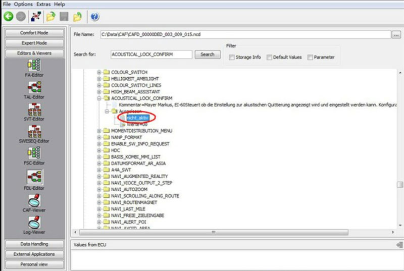 To turn off BMW lock beep, change it to "nicht_aktiv"