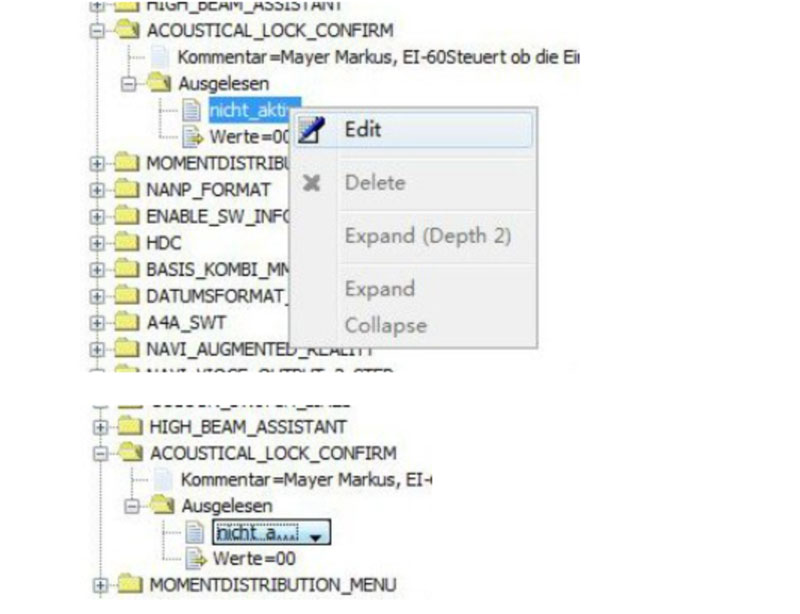 To turn off BMW lock beep, change it to "nicht_aktiv"