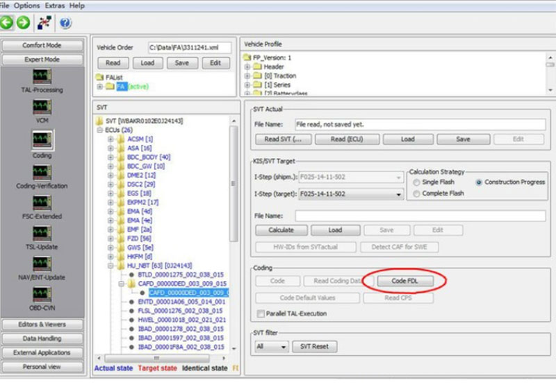 Use the "Code FDL" button to write the new configuration to your ECU