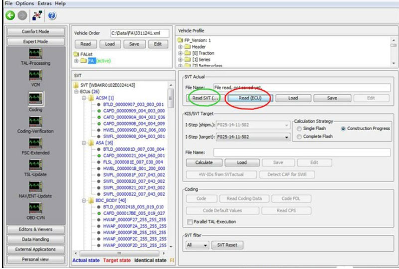 Turn on turn off bmw lock unlock sound process: Select "Read SVT" to display all ECU modules in the car.
