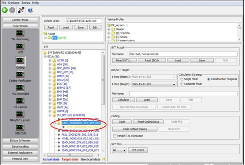 turn on/turn off bmw lock/unlock sound process: A yellow-colored CAFD file will appear after closing the report file – this is the editable configuration.