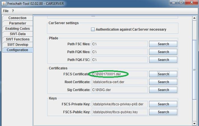 import fsc bmw code