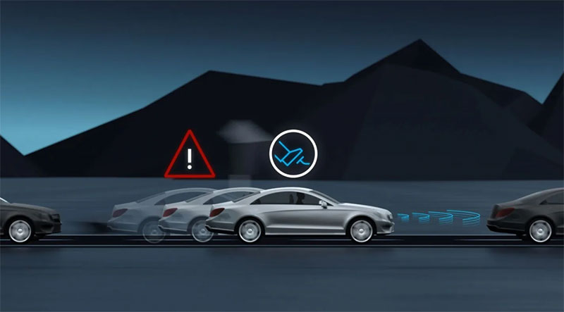 Active Brake Assist System react - Early Warning to the Driver