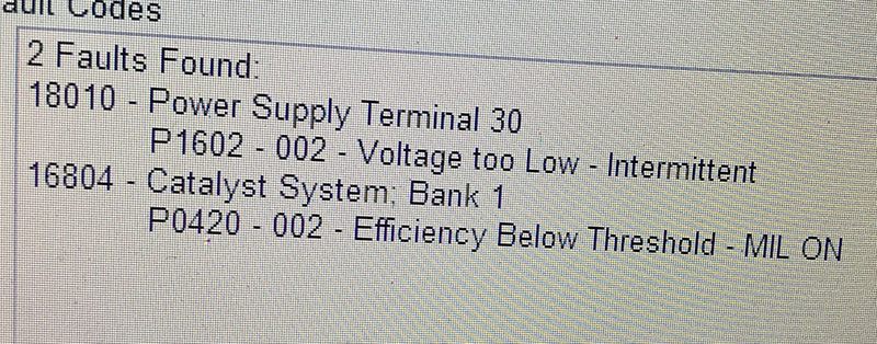 audi code p1602: Power Supply Terminal 30: Voltage Too Low