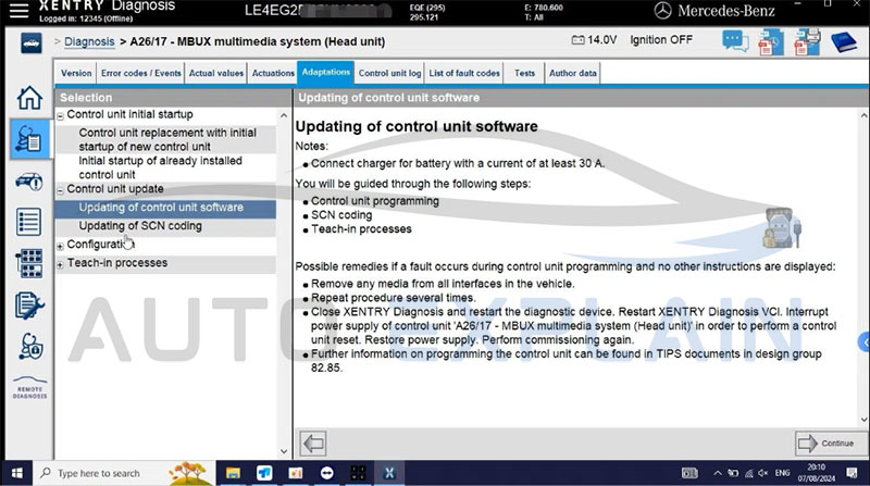 fix bootloader active mercedes by updating control unit software