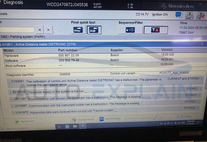 DTC that related to "Mercedes active brake assist functions limited " error