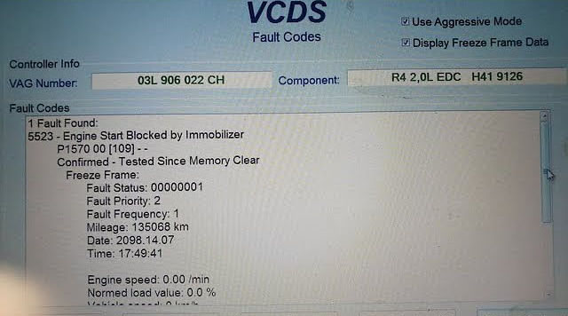 p1570 engine control module disabled error on VCDS