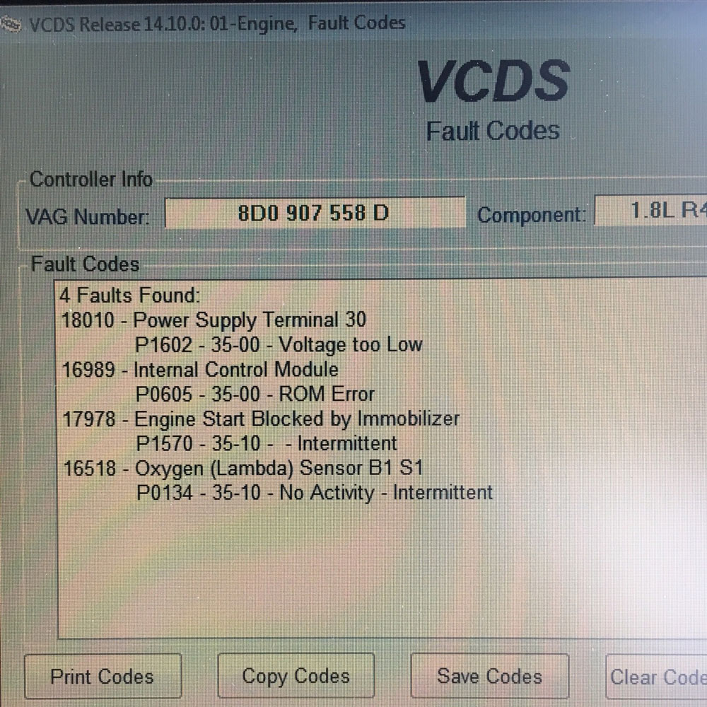 P1602 Audi Fault Code
